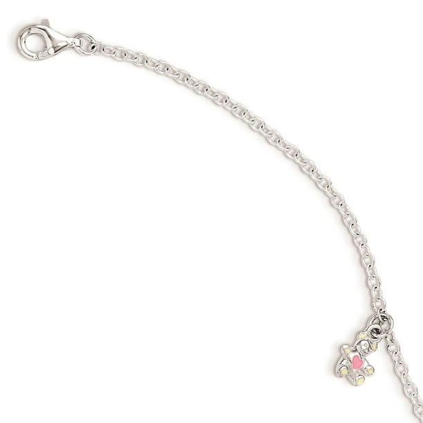 Sterling Silver Enamel Teddy Bear w/1.5in ext Kids Bracelet Sterling Silver Enamel Teddy Bear w/1.5in ext Kids Bracelet